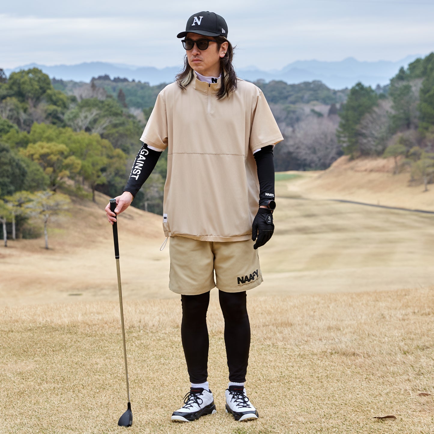NAAFY Half Zip Short Sleeve Piste Beige Check