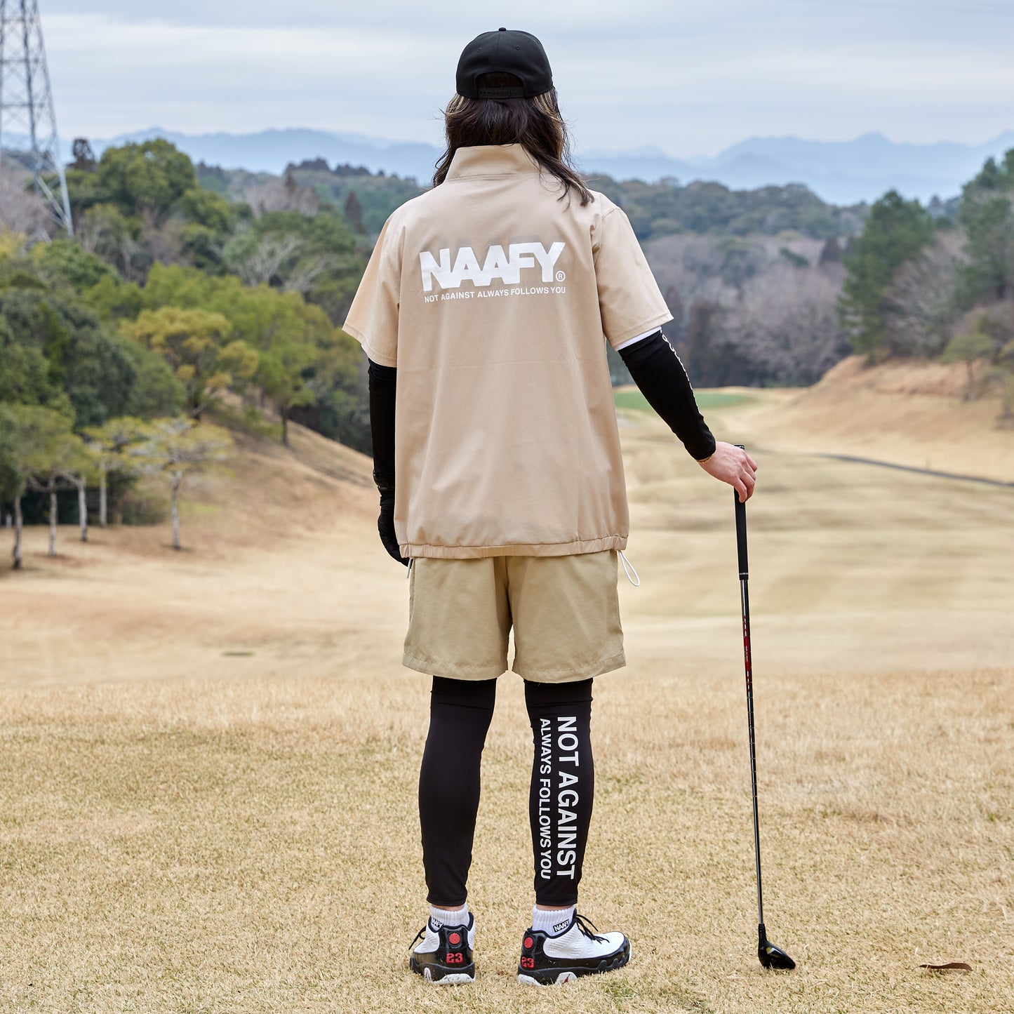 NAAFY Half Zip Short Sleeve Piste Beige Check