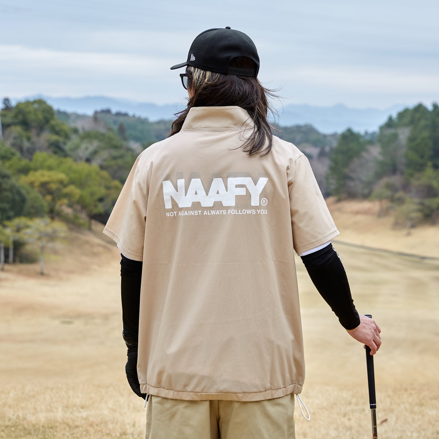 NAAFY Half Zip Short Sleeve Piste Beige Check