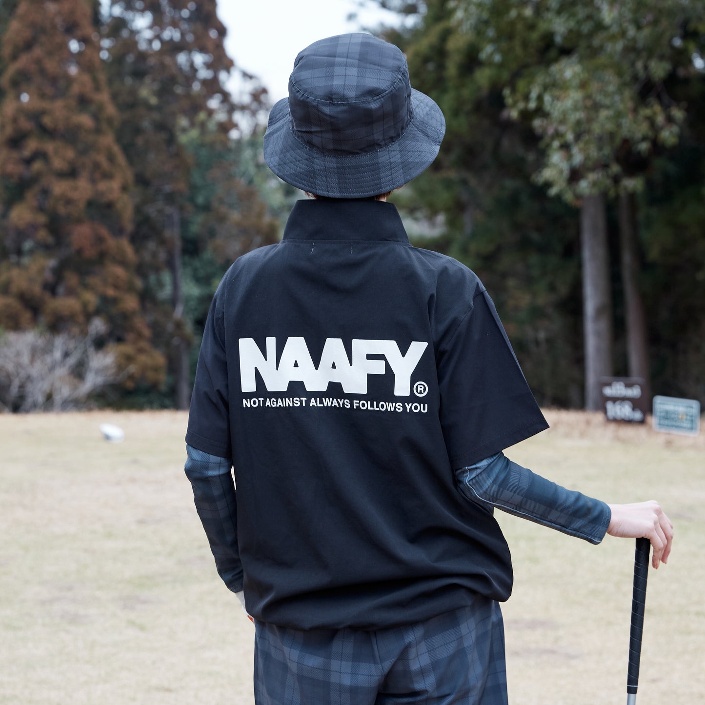 NAAFY Half Zip Short Sleeve Piste Beige Check