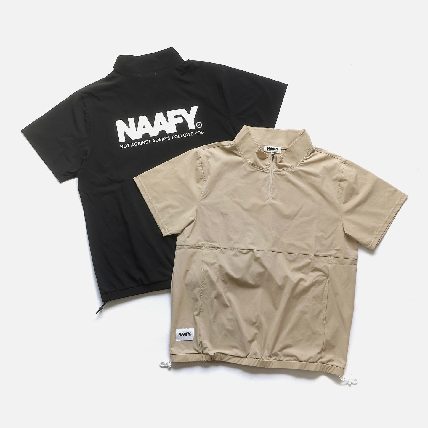 NAAFY Half Zip Short Sleeve Piste Beige Check