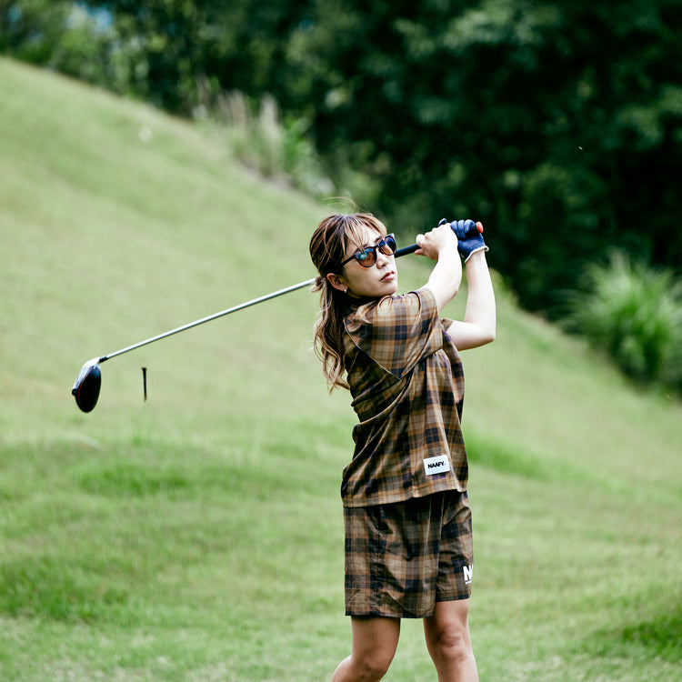 NAAFY Short sleeve mock neck plaid pattern