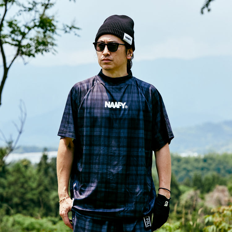 PLAID S/S MOCKNECK