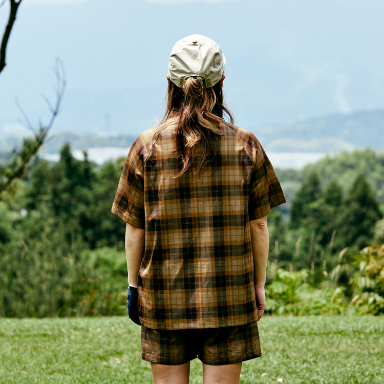 NAAFY Short sleeve mock neck plaid pattern