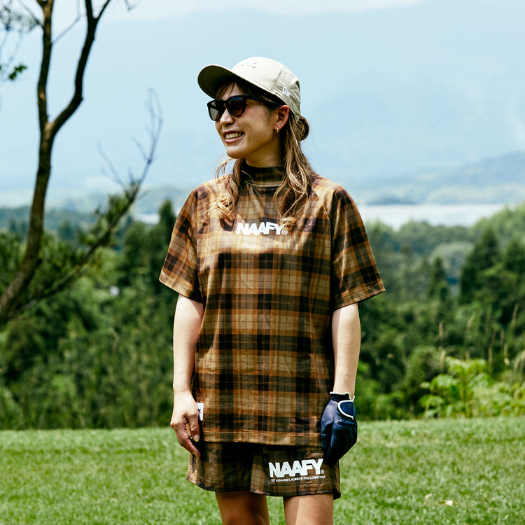 NAAFY Short sleeve mock neck plaid pattern