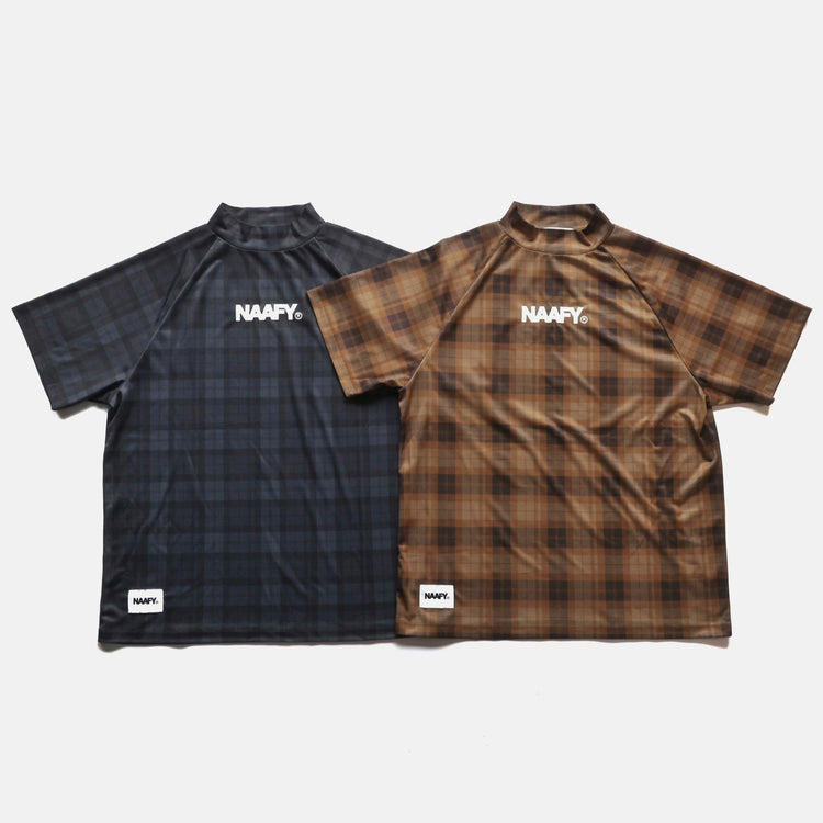 NAAFY Short sleeve mock neck plaid pattern