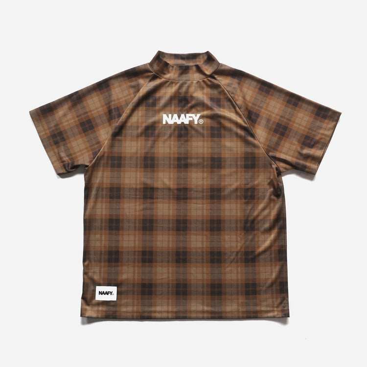 NAAFY Short sleeve mock neck plaid pattern